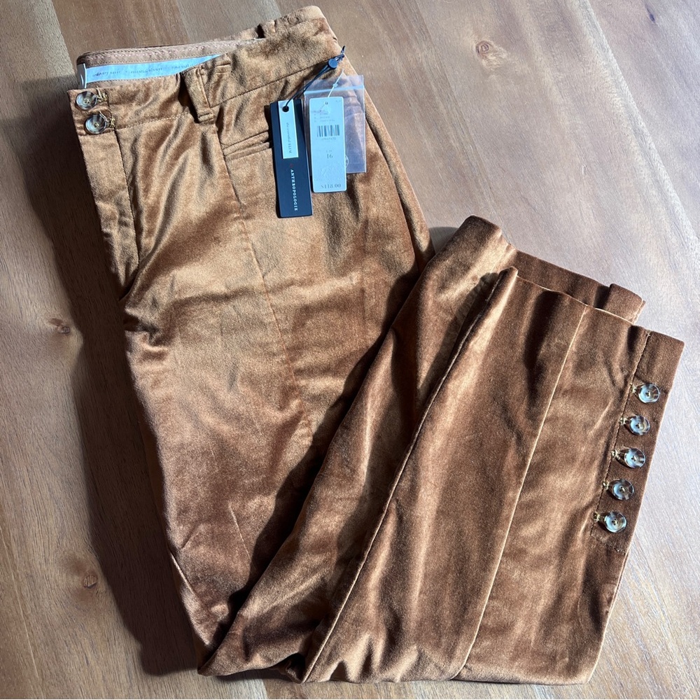 Anthropologie Cropped Velvet Ankle Pants in Copper Brown